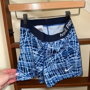Nike Navy and Light Blue Pro Stretch Athletic Shorts